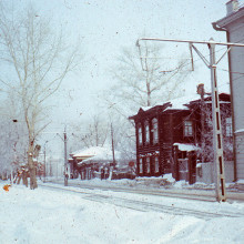 Зима в Томске. Переулок Пионерский, трамвайные рельсы. Начало 1980-х