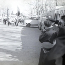 Первомайский парад в Томске. Автобусы и «Труд». 1957 г.